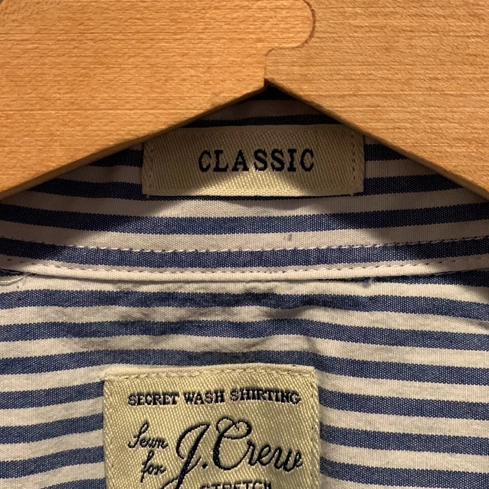 J. Crew Stretch Classic  Blue&White Pinstripe in size XL. Button up. No stains.